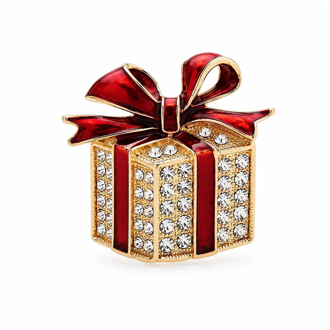 Zard Jewelry Christmas Gift Box Brooch, red