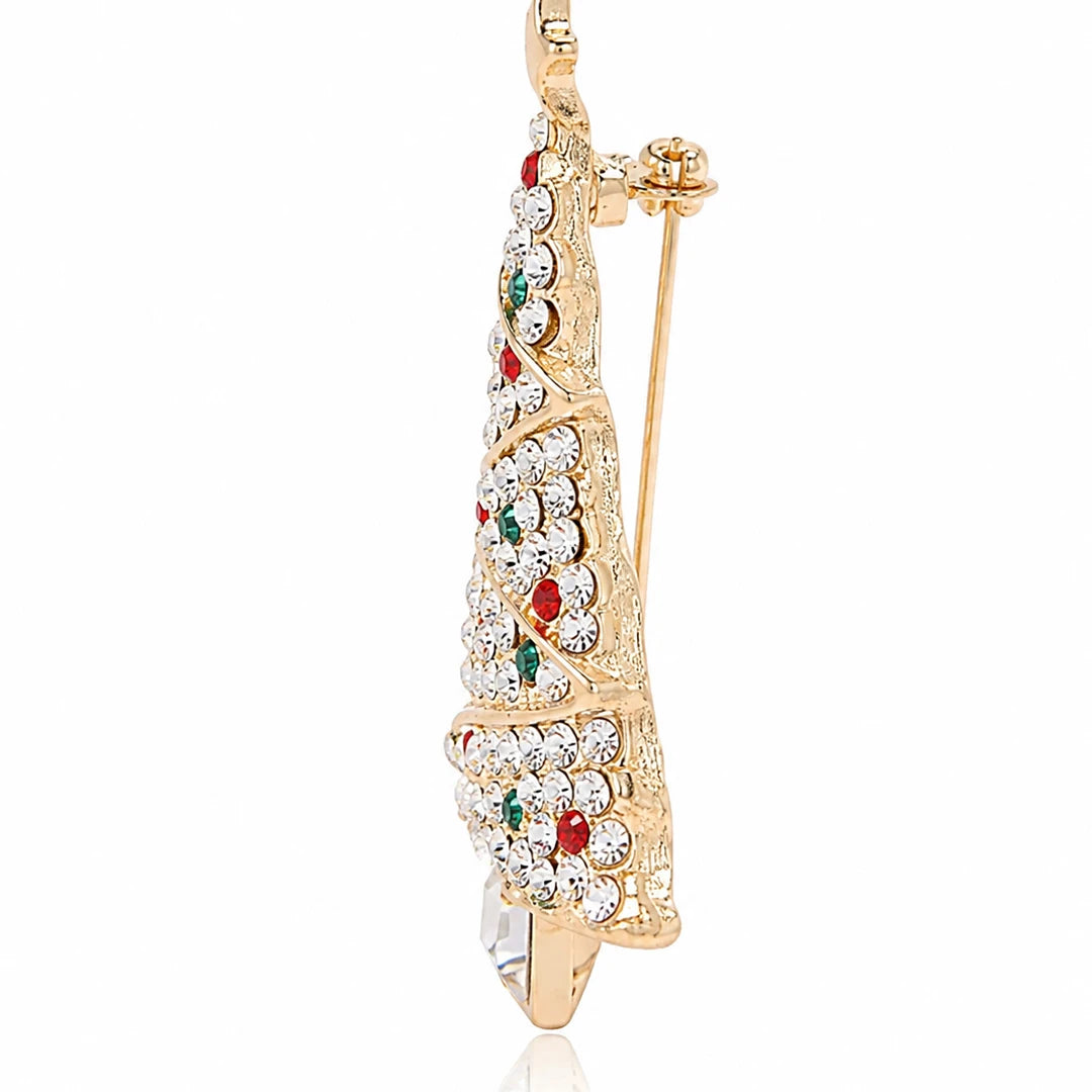Christmas Tree Brooch In Crystal Accents, close-up detail view