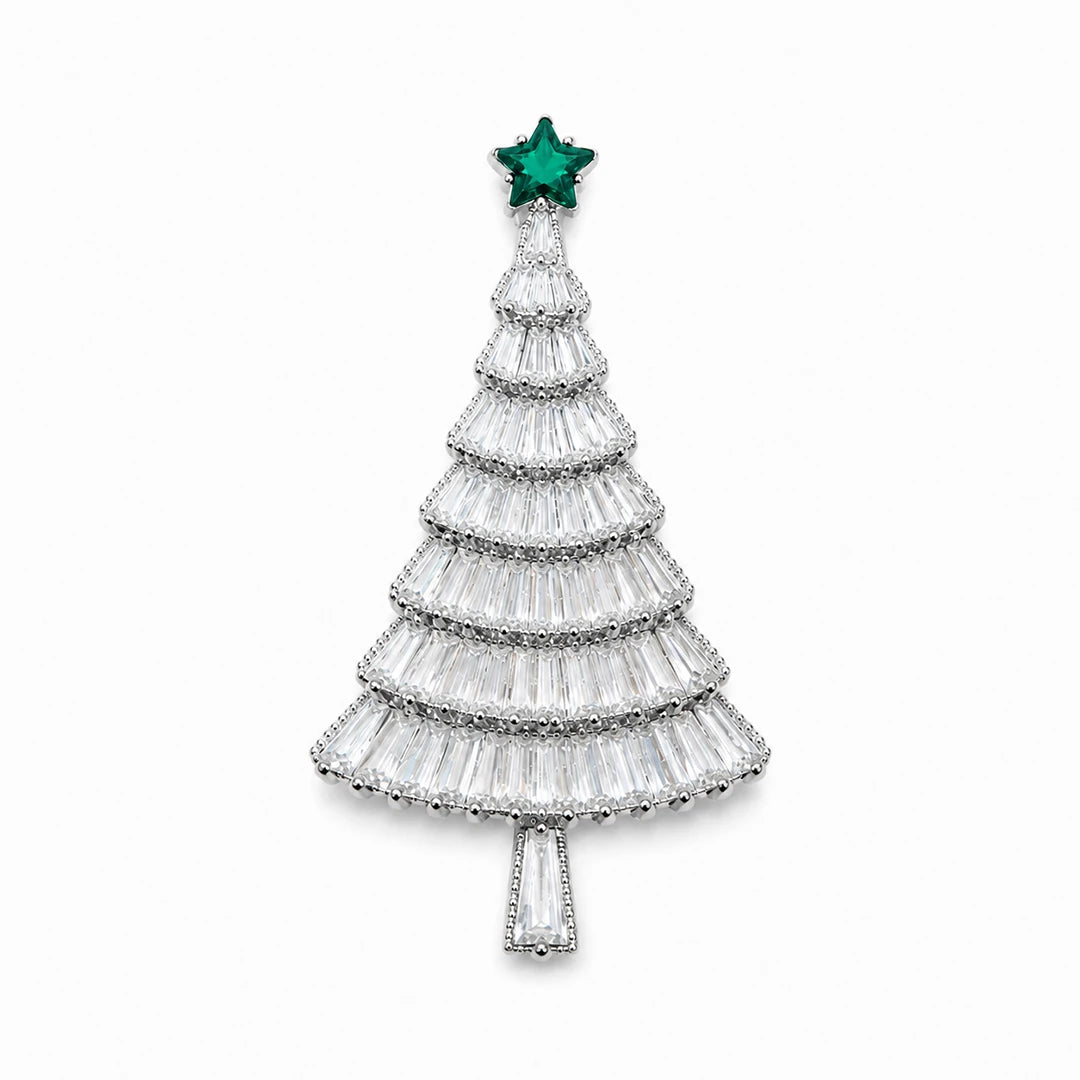 Zard Jewelry Christmas Tree Pin Brooch Green Star in Silver