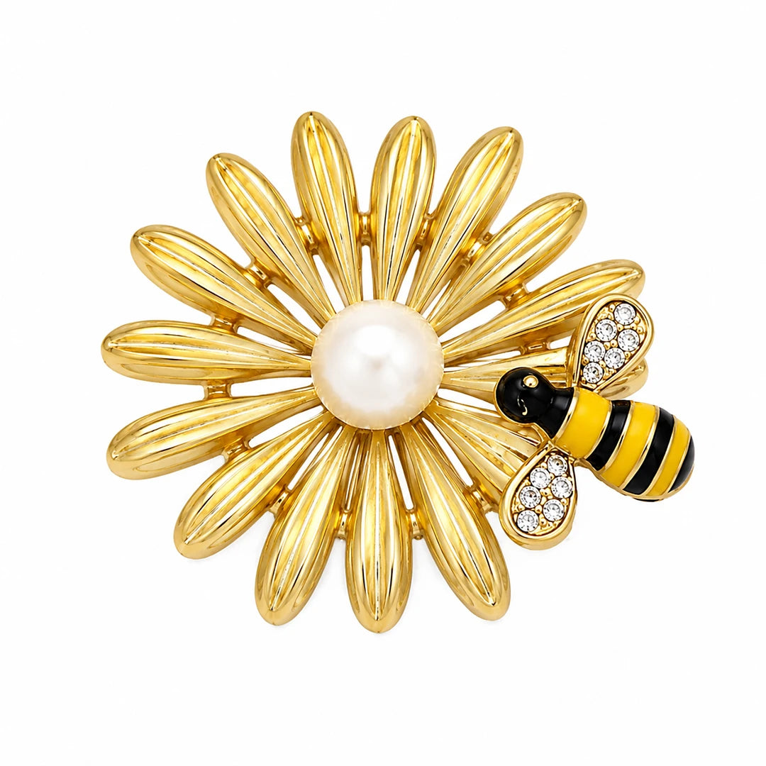 Zard Jewelry Honeybee and Daisy Flower Brooch