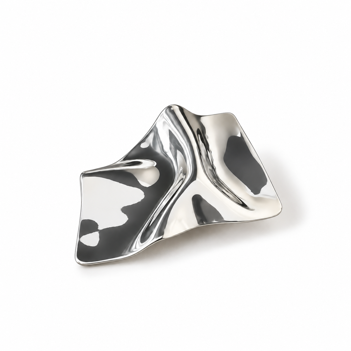 Silver Sculptural Abstract Metal Brooch, side angle