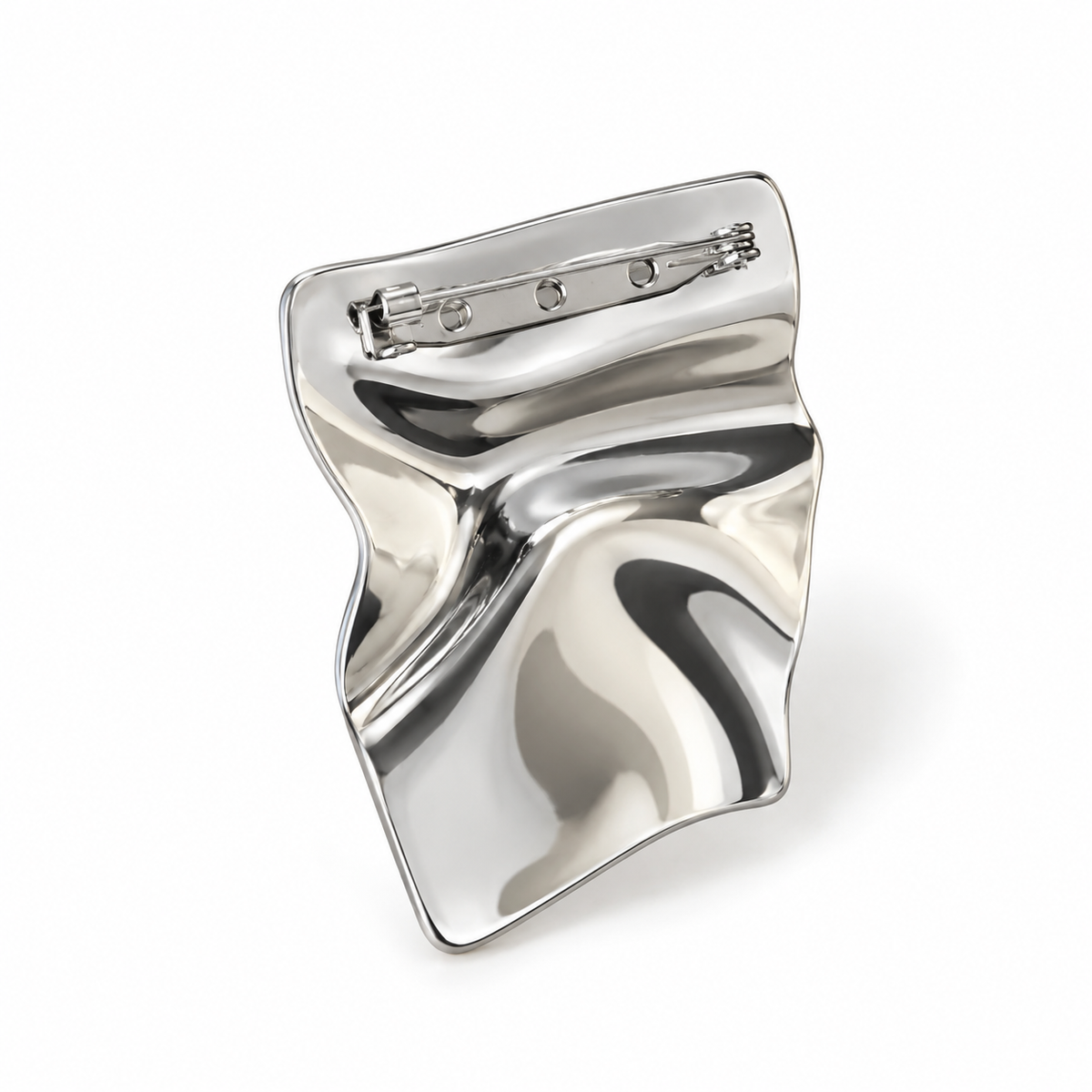 Silver Sculptural Abstract Metal Brooch, back view showing the pin