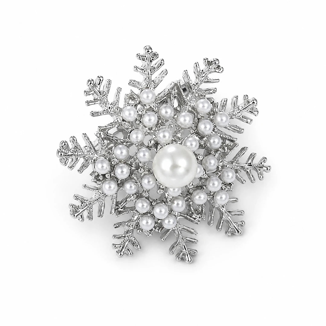 Zard Jewelry Snowflake Pin Brooch in White Pearl Accents