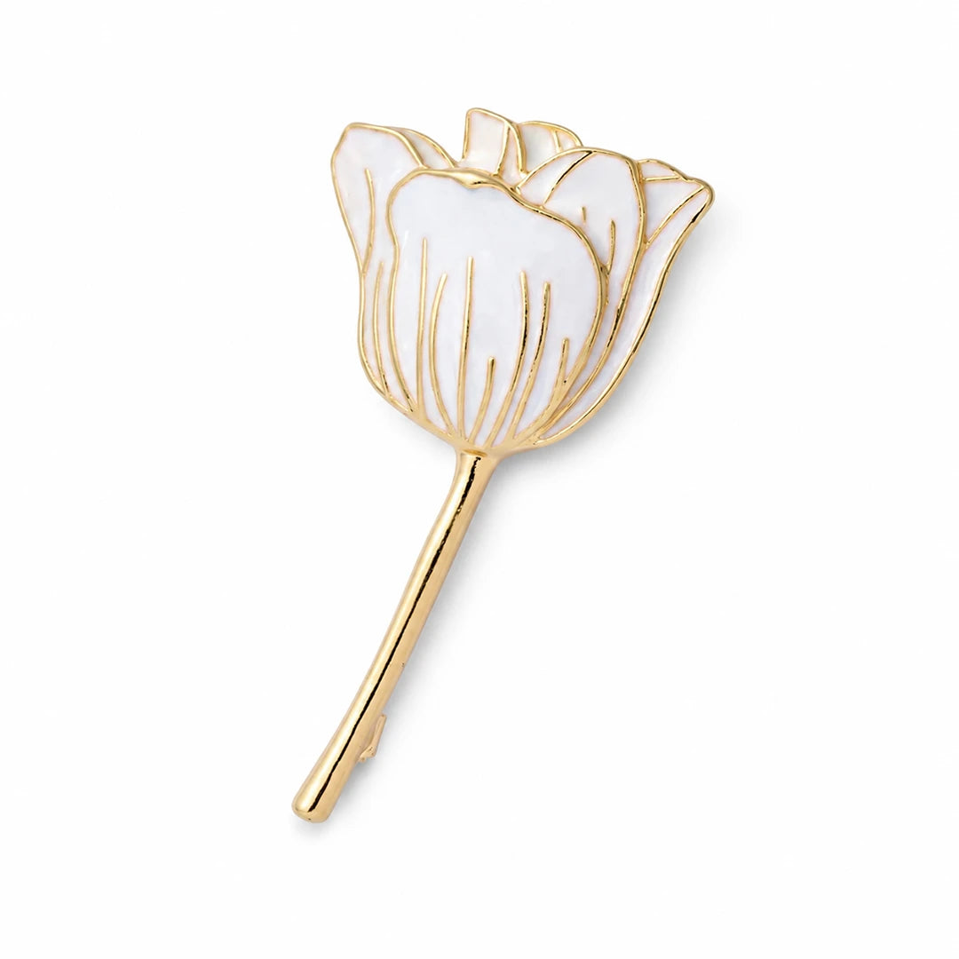 Zard Jewelry Tulip Flower Brooch in White Enamel