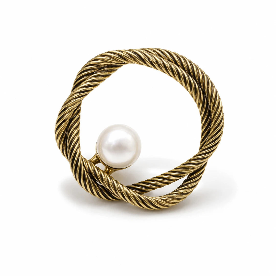 Zard Jewelry Twist Rope Brooch in White Pearl Accent