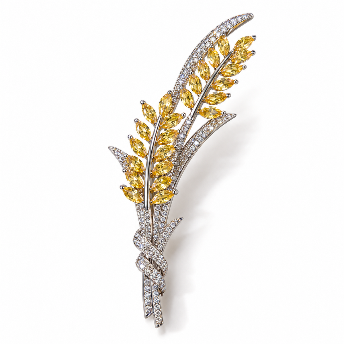Zard Jewelry Wheat Stock Brooch Pin with Cubic Zirconia Accents