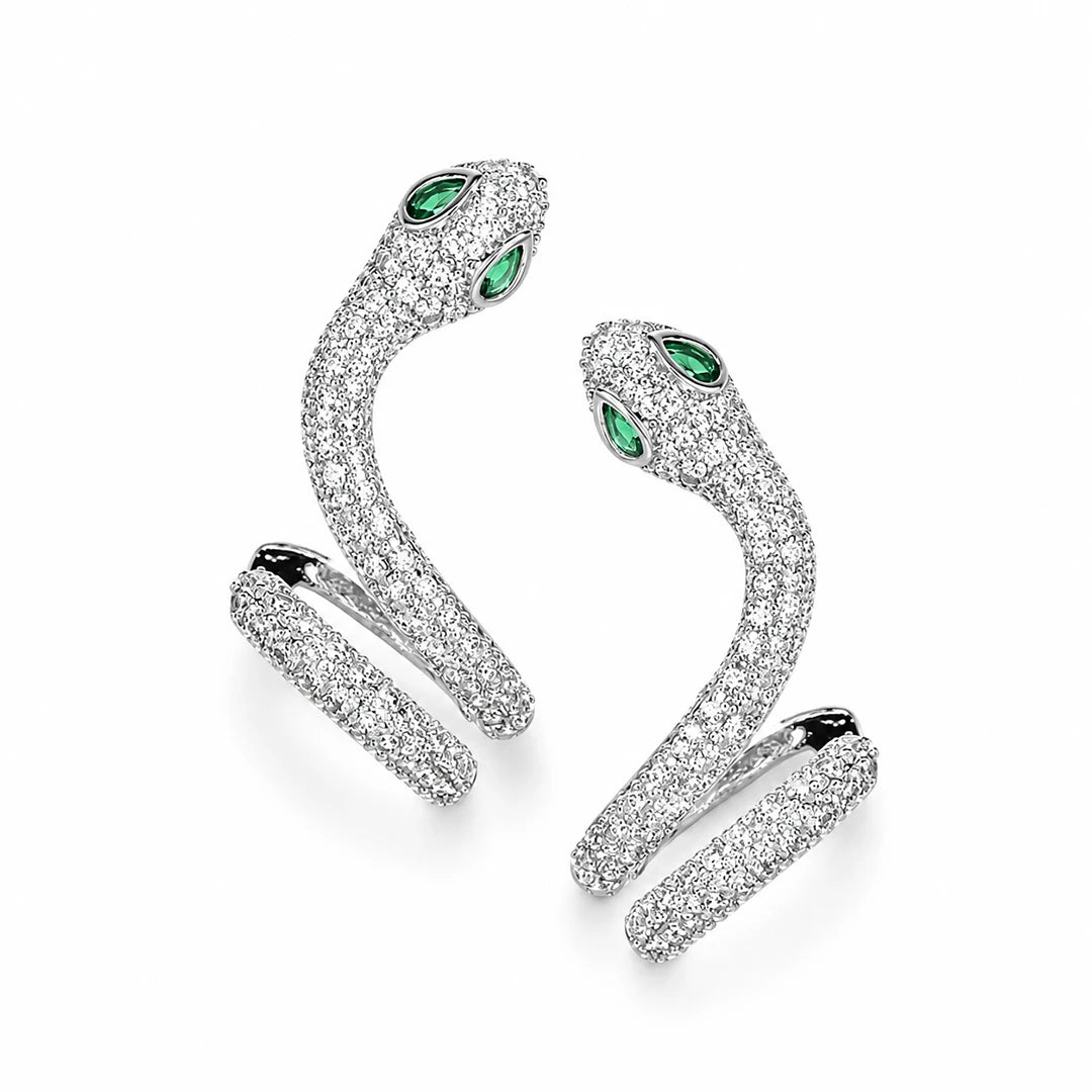 Snake Crawl Ear Cuff Earrings with CZ Accents, silver
