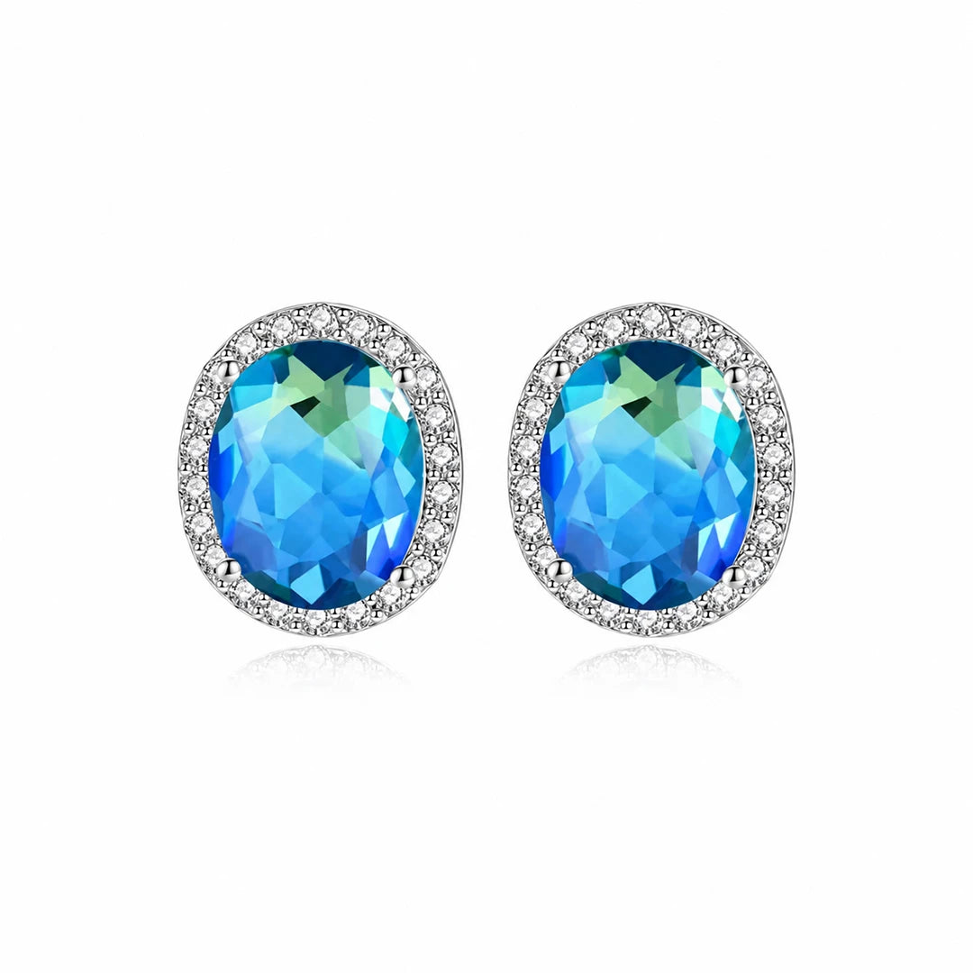 Zard Jewelry Blue Ombre CZ Halo Stud Earring, blue
