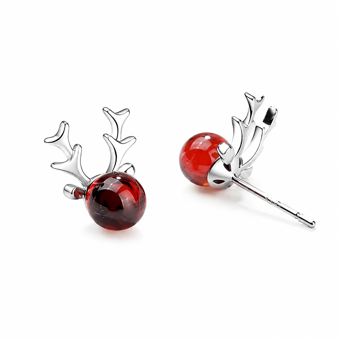 Christmas Reindeer Red Garnet Stud Earrings, alternate angle
