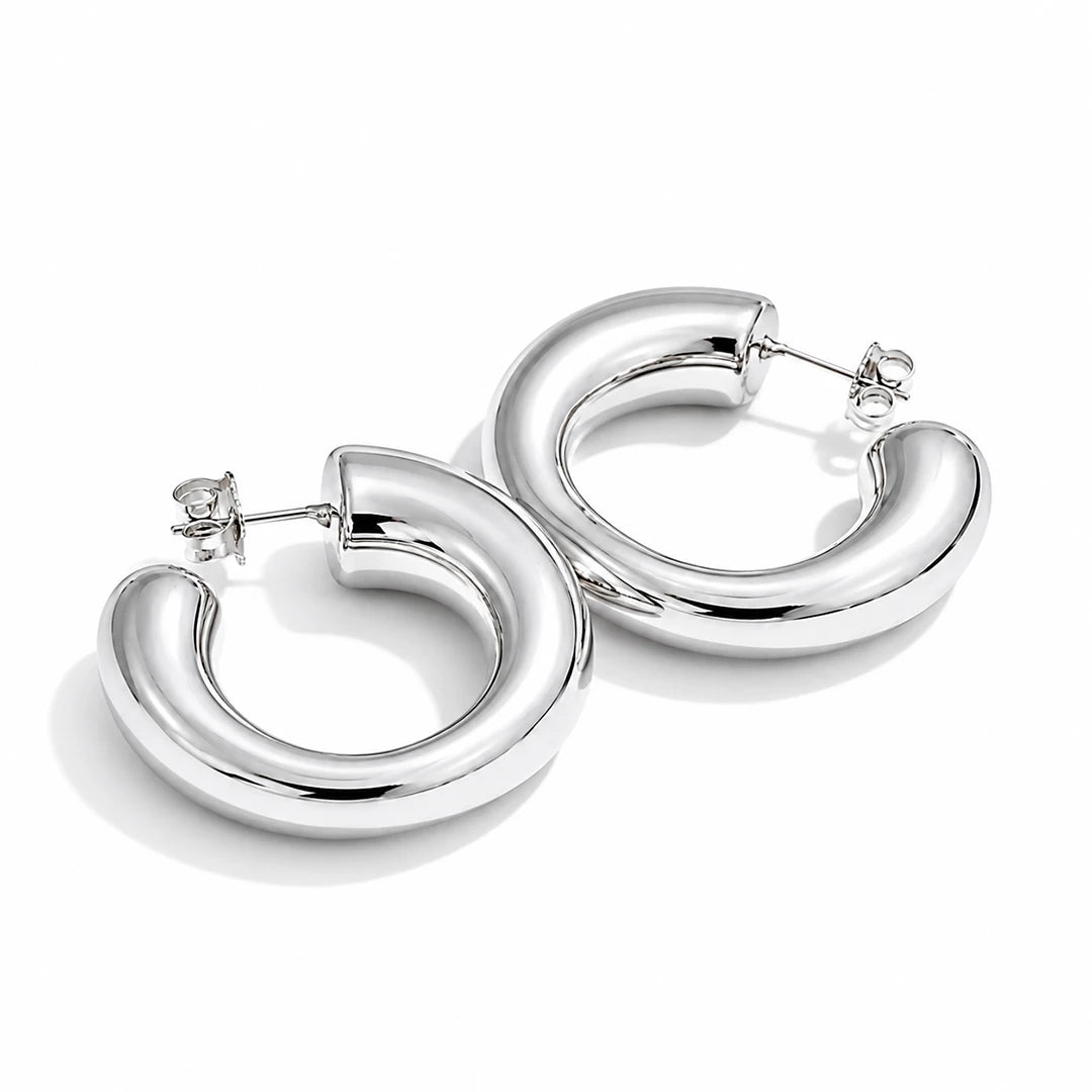 Chunky Irregular Tube Hoop Earrings Sterling Silver