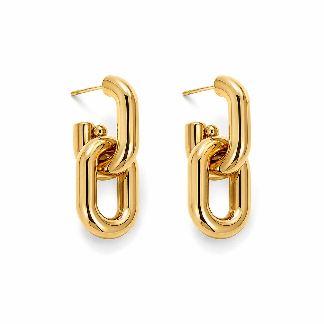 Zard Jewelry Chunky Oval Double Link Drop Earrings In 18K Gold
