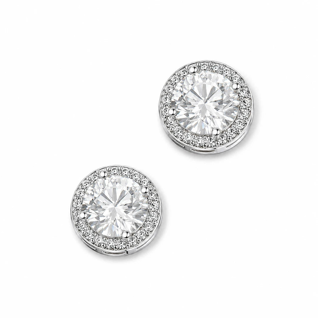 Zard Jewelry Clear CZ Round-Cut Halo Stud Earrings