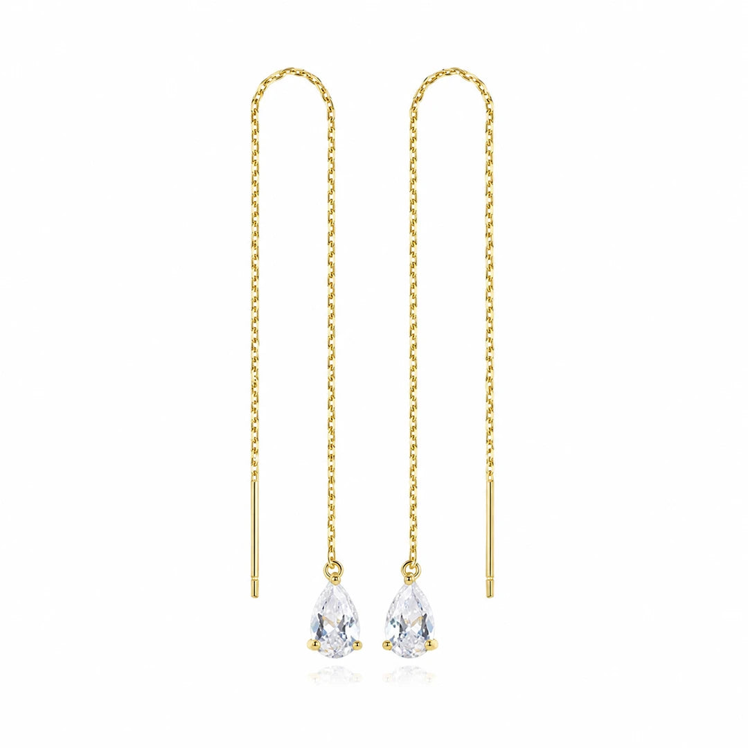 Clear CZ Teardrop Threader Earrings, gold