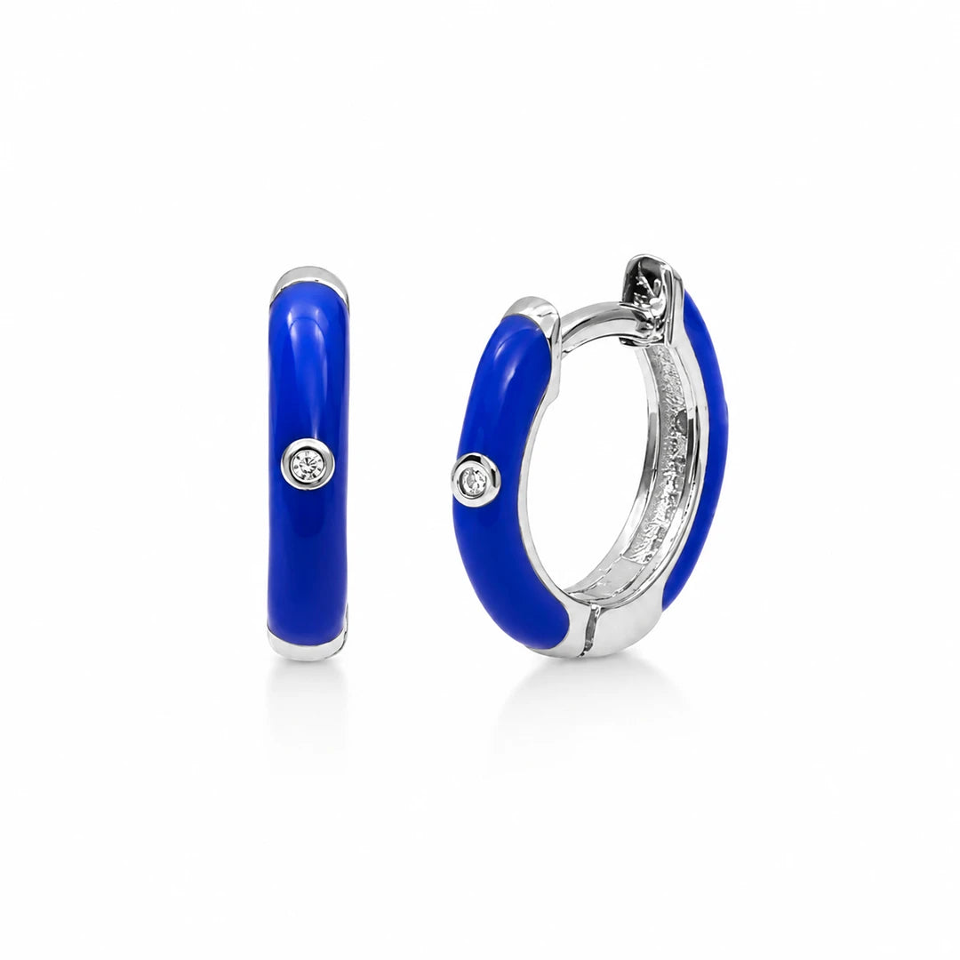 Zard Jewelry Delicate Enamel Huggie Hoop Earring, blue