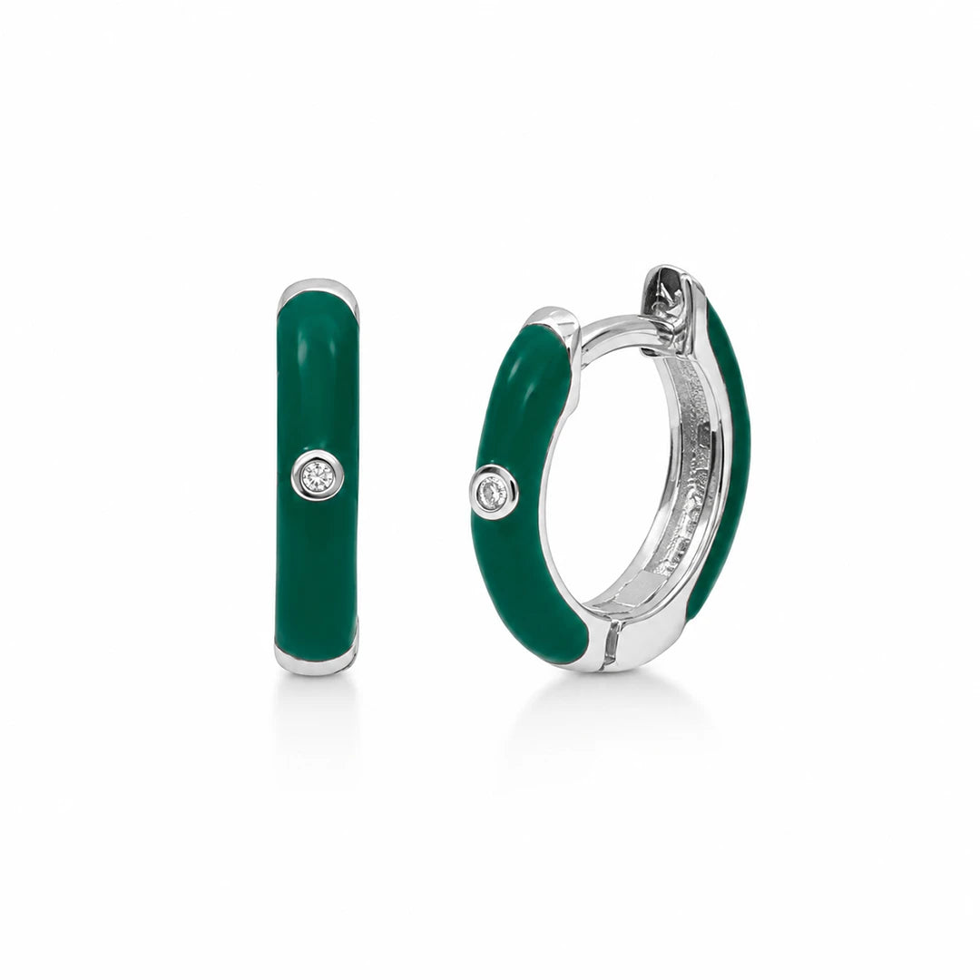 Delicate Enamel Huggie Hoop Earring, green