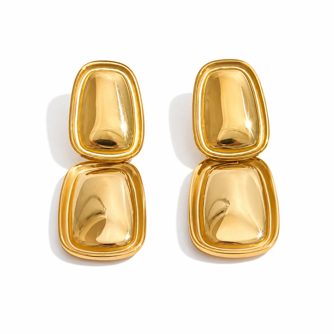 Double Rectangle Drop Earrings, gold