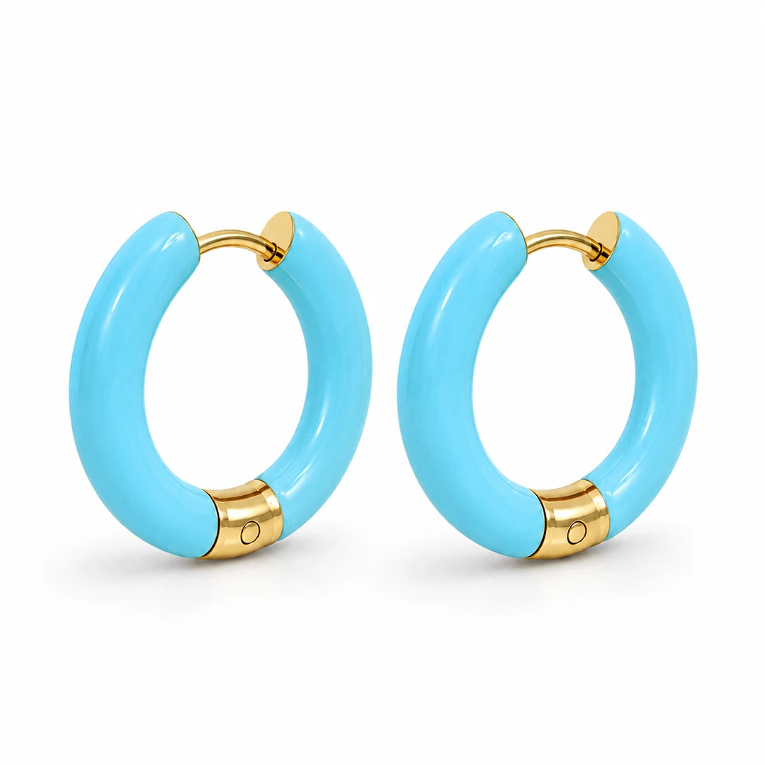 Zard Jewelry Enamel Hoop Earrings, turquoise