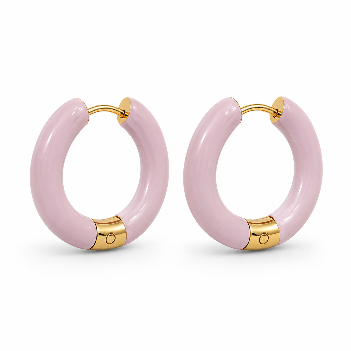 ZARD Jewelry Enamel Hoop Earrings, dusty pink enamel with 18K gold accents