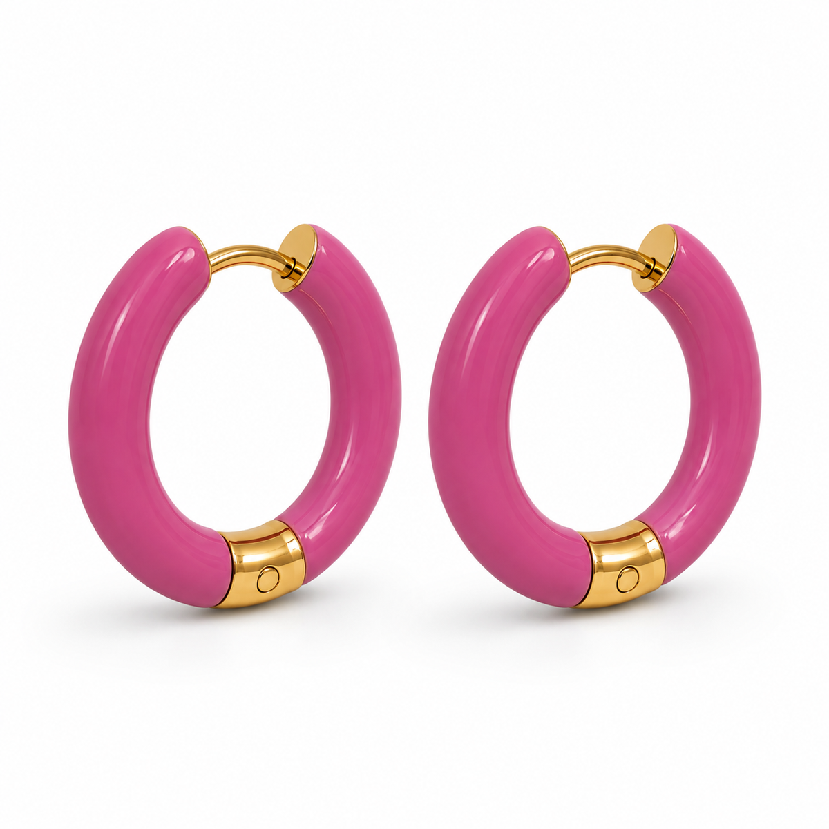 ZARD Jewelry Enamel Hoop Earrings, berry pink enamel with 18K gold accents
