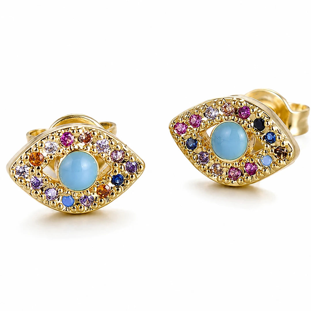 Zard Jewelry Evil Eye Stud Earrings in CZ Pavé Accents