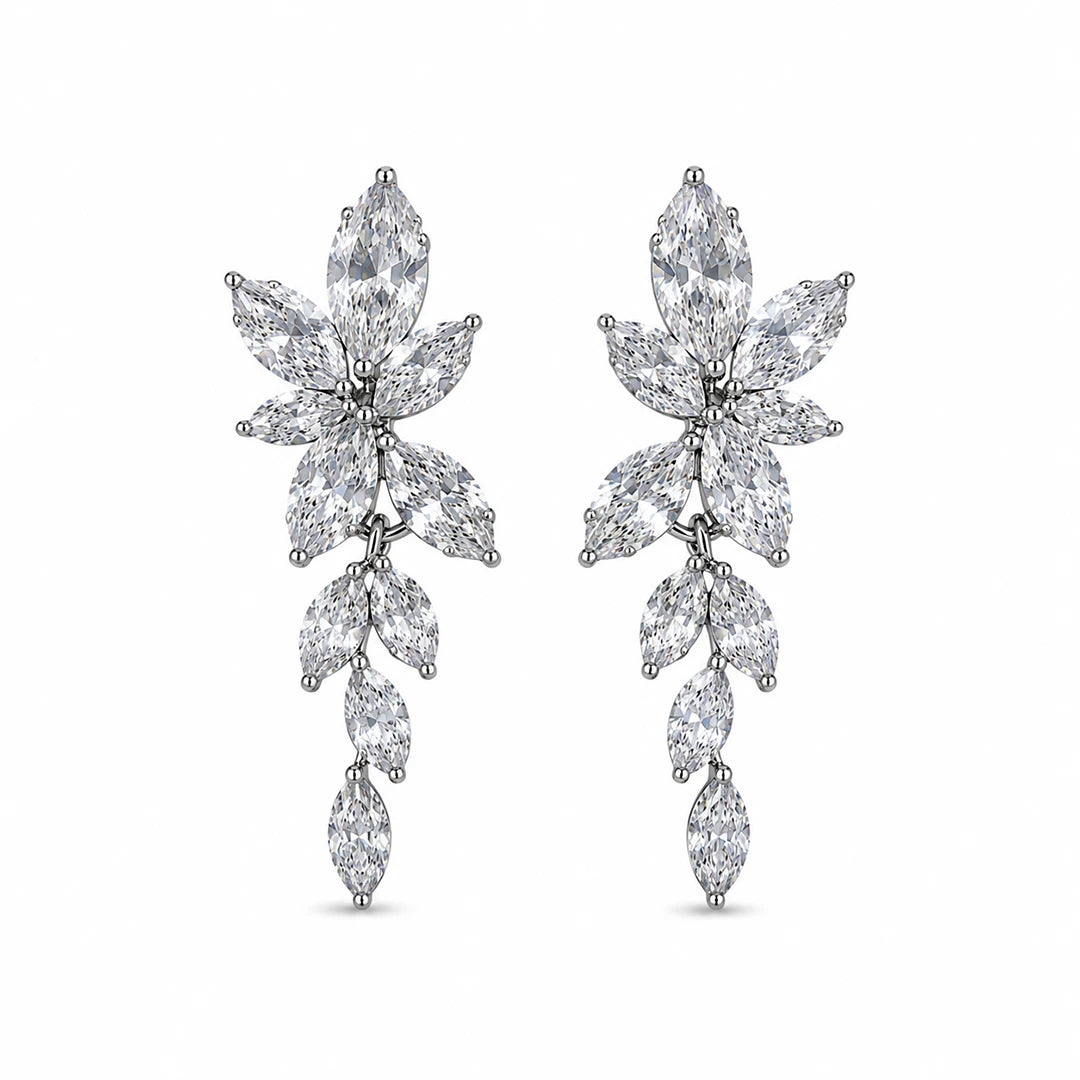 Zard Jewelry Floral Drop Earrings in Marquise Cut Cubic Zirconia