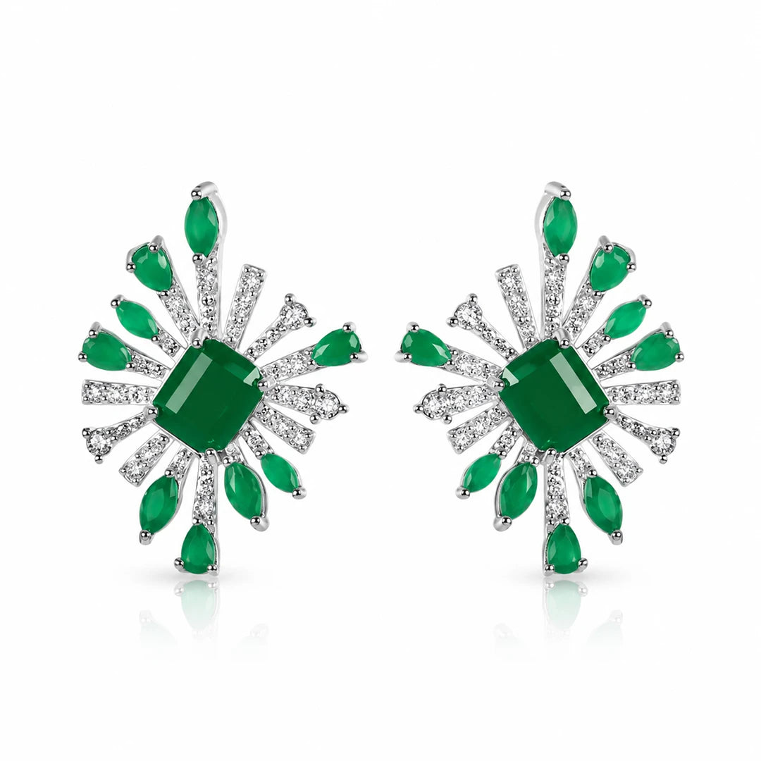 Zard Jewelry Green Clear CZ Crystal Stud Earrings
