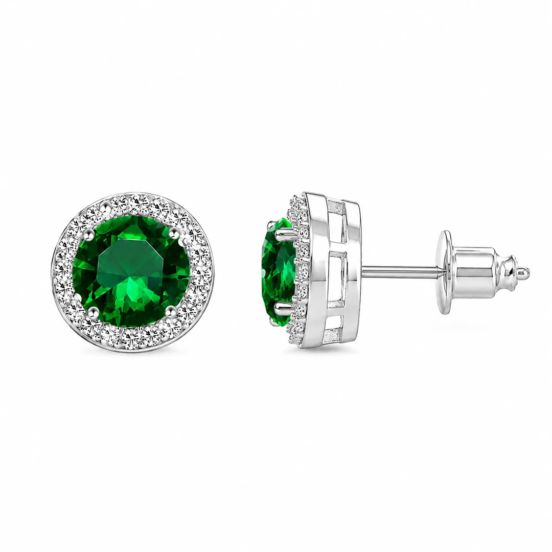 Zard Jewelry Green Round-Cut Cubic Zirconia Halo Stud Earrings