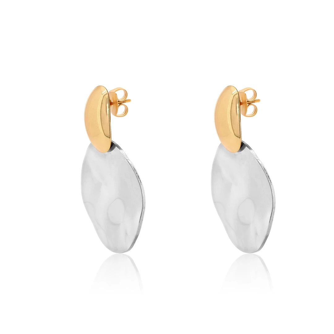 Hammered Silver Disc Drop Earrings, close-up detail view