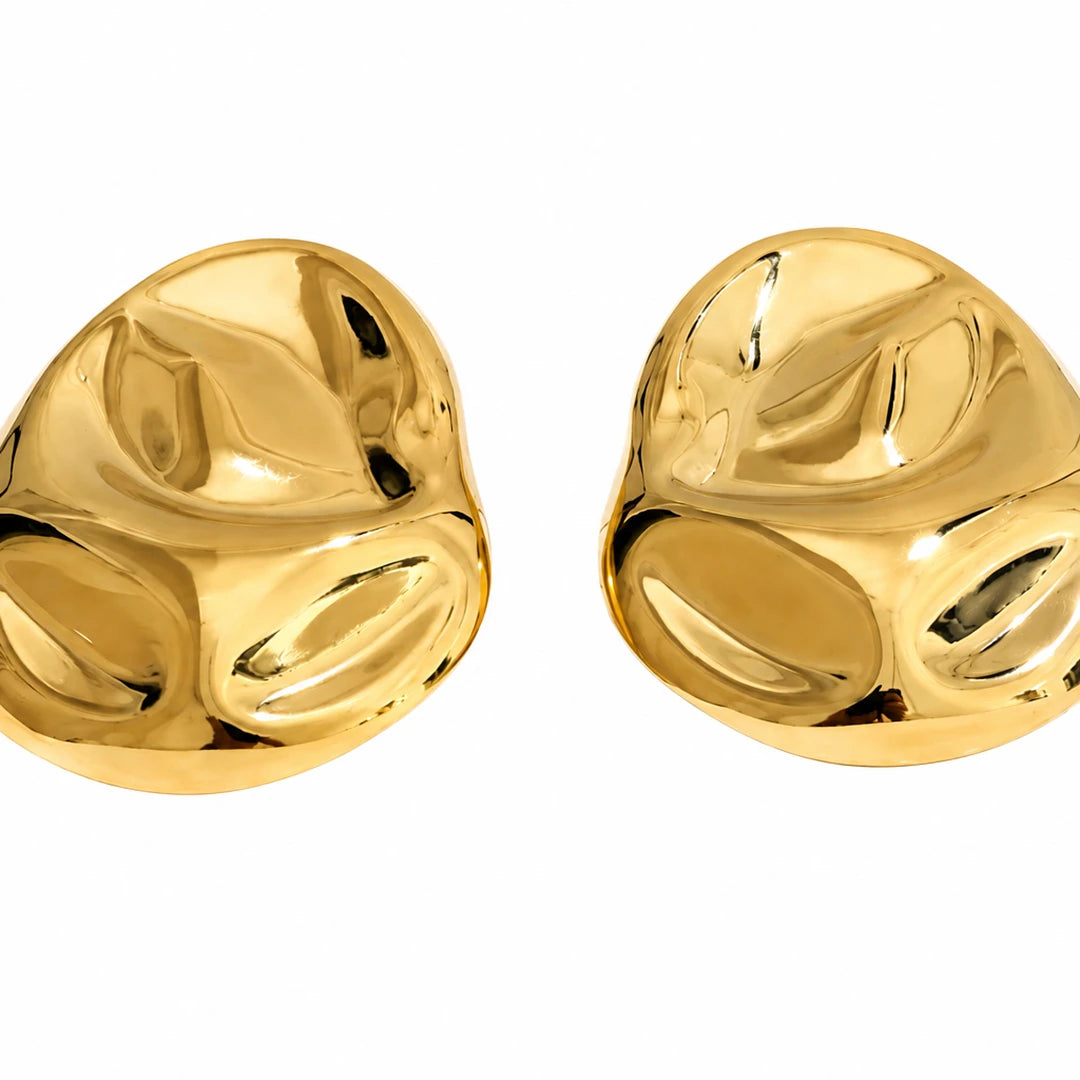 Hammered Statement Chunky Earrings In Gold and Silver, gold, close-up detail view