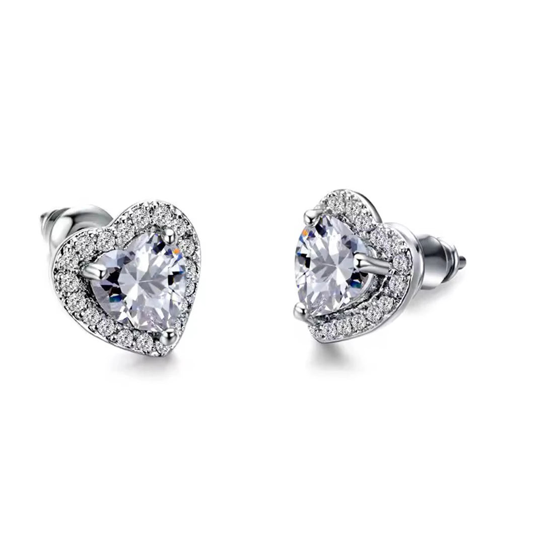 Heart Stud Earrings in CZ, clear