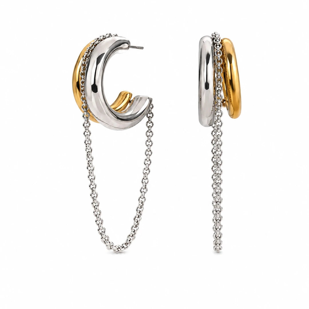 Zard Jewelry Huggie Hoop Chain-Drop Earrings in Gold and Silver