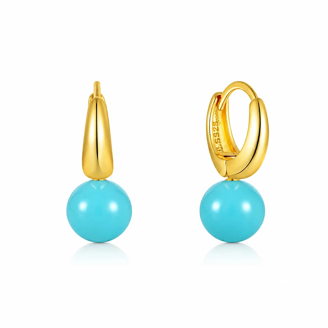Zard Jewelry Huggie Hoop Earrings in Turquoise Ball Accent