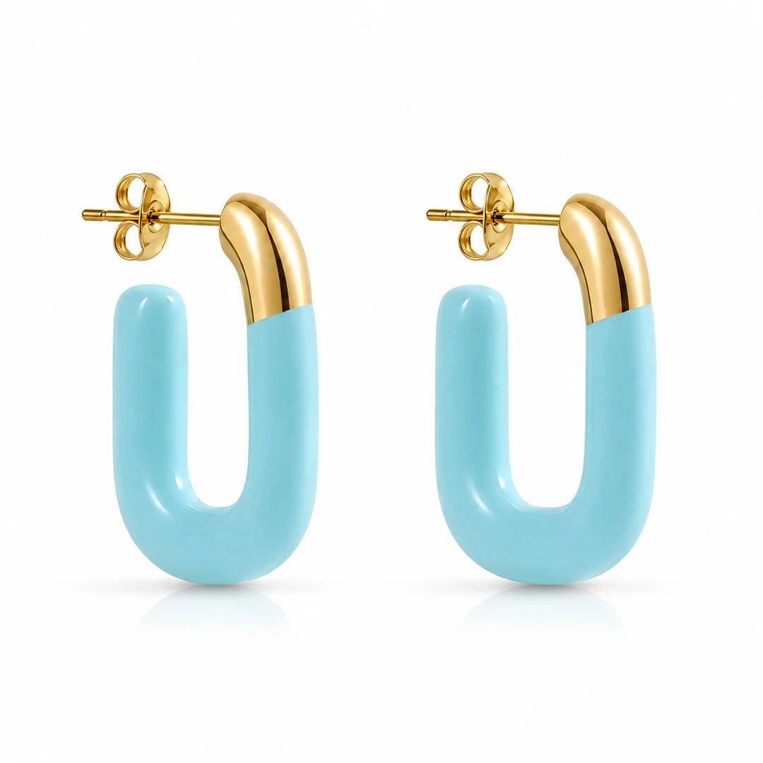 Zard Jewelry Large Enamel Oval Hoop Earrings, blue