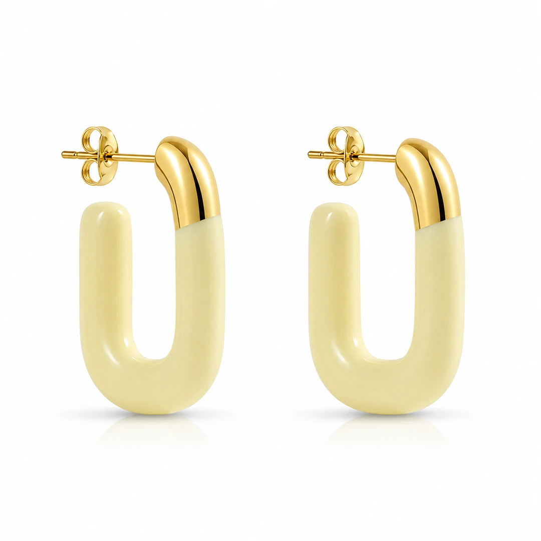 Large Enamel Oval Hoop Earrings, yellow
