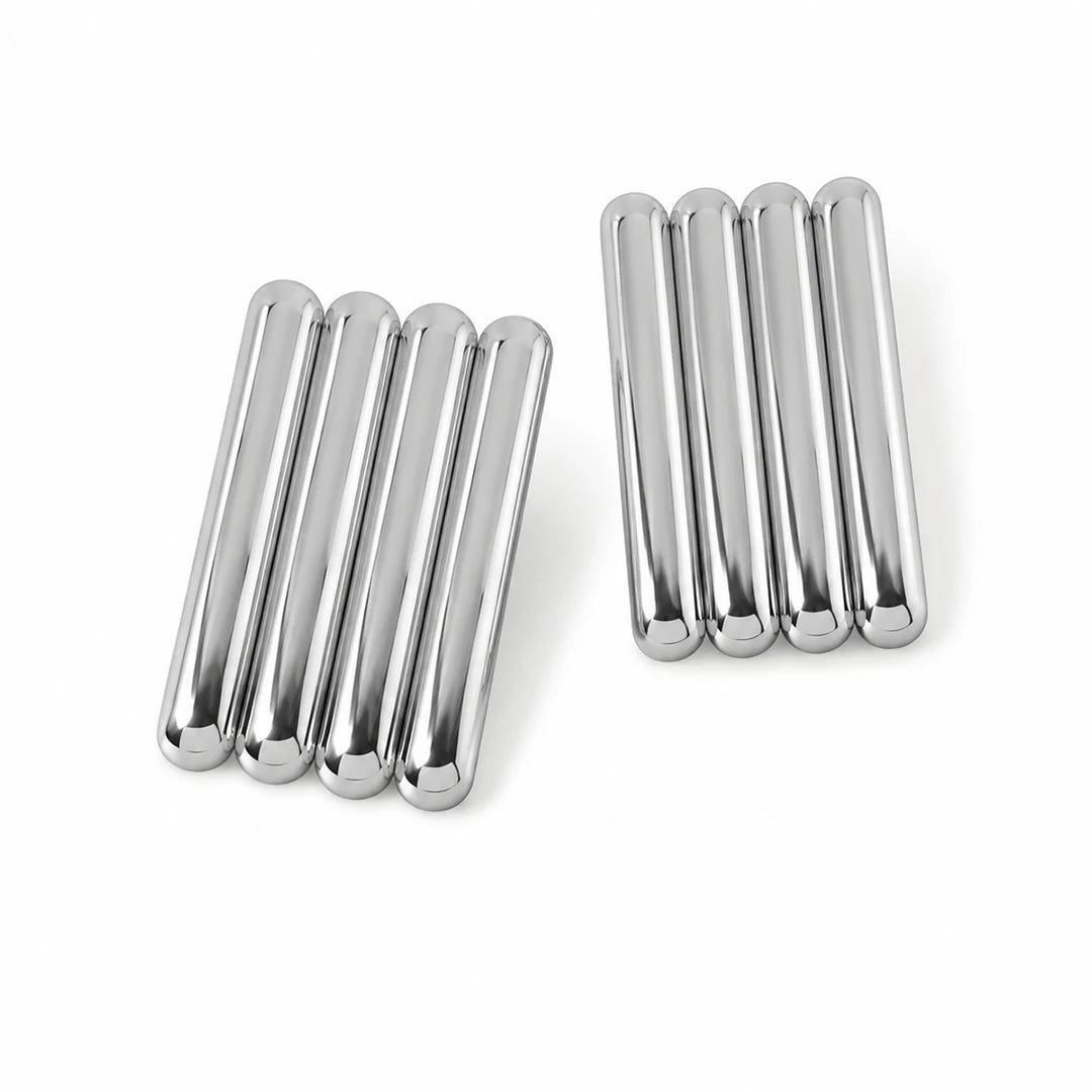 Linear Sculpted Earrings in Gold and Silver, silver