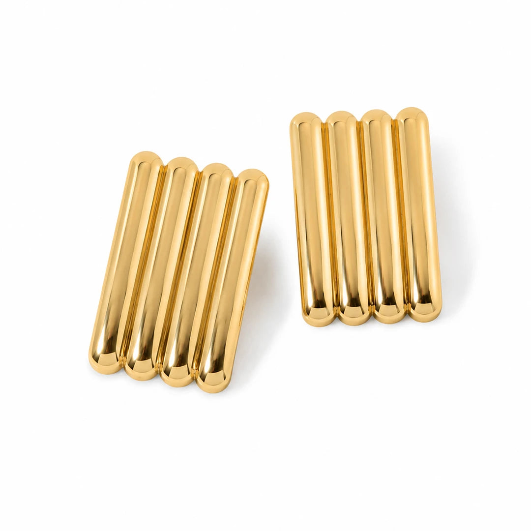 Linear Sculpted Earrings in Gold and Silver, gold