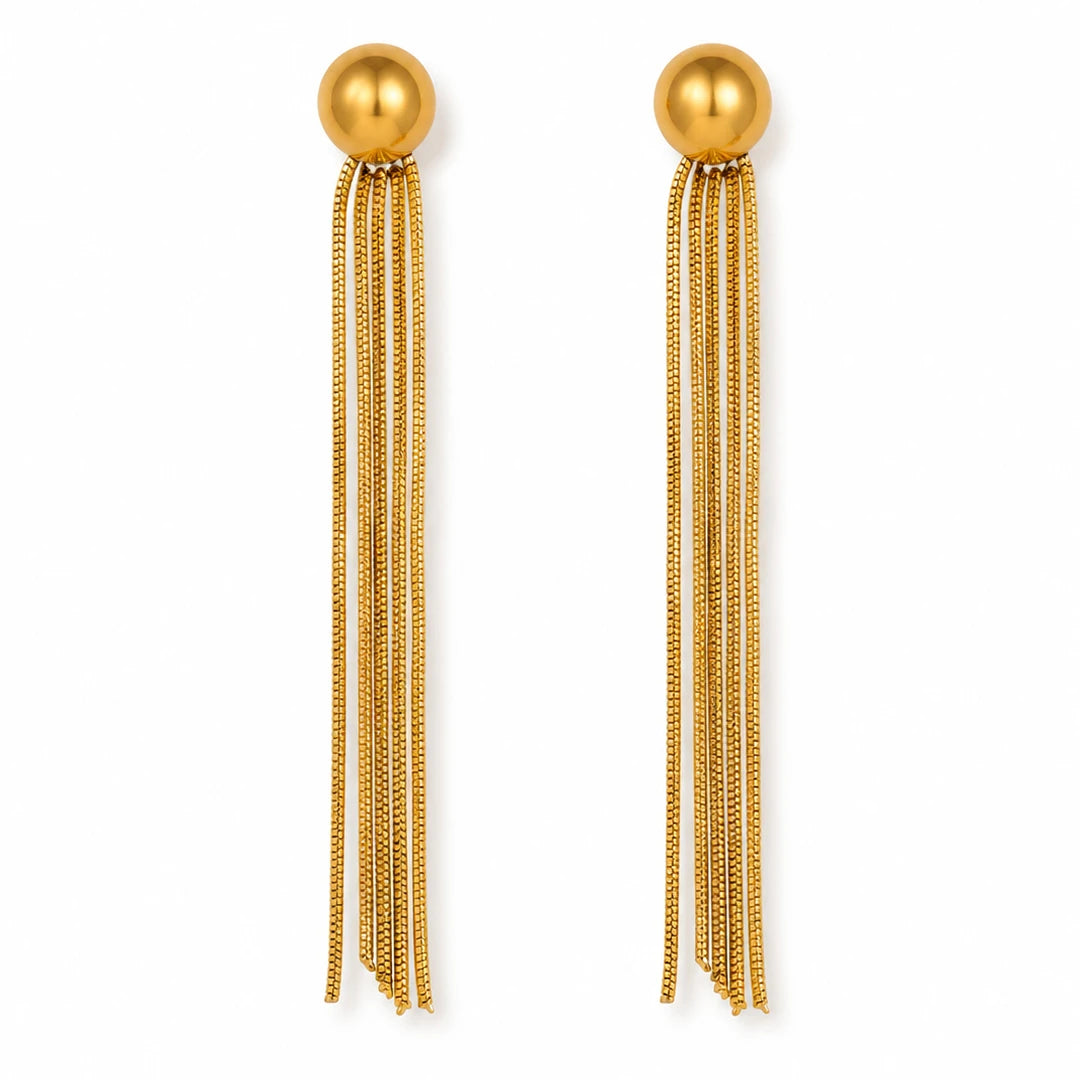 Zard Jewelry Round Bead Chain Tassel Drop Earring 14K Gold