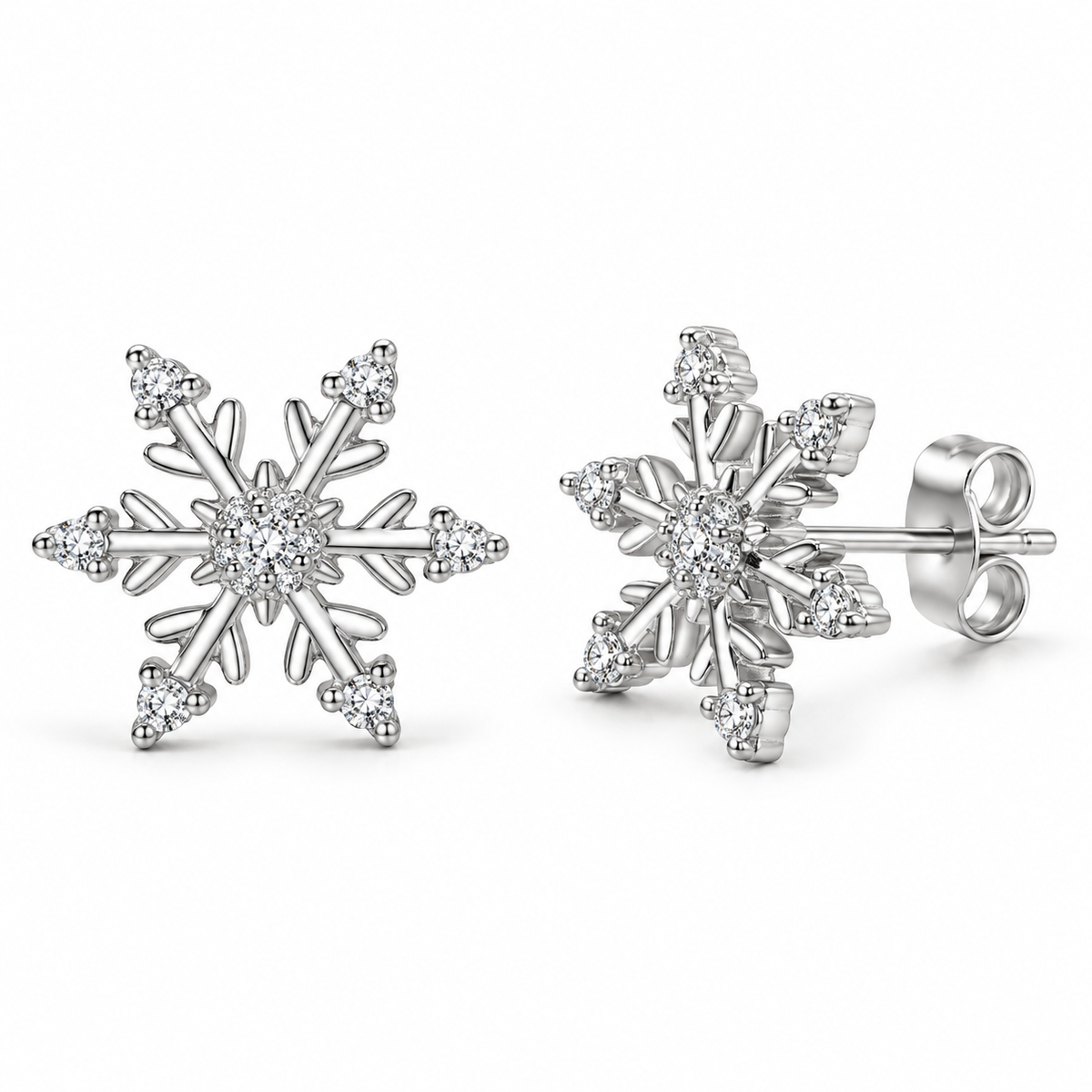 Zard Jewelry Dainty Snowflake Stud Earrings in 925 Sterling Silver with Cubic Zirconia