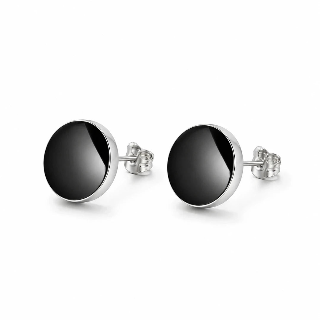 Zard Jewelry Sterling Silver Black Onyx Dot Stud Earrings