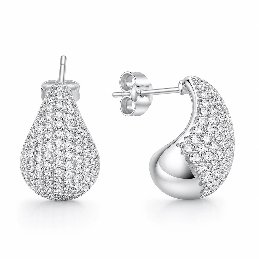 Teardrop Earrings in Clear CZ Pave Accent