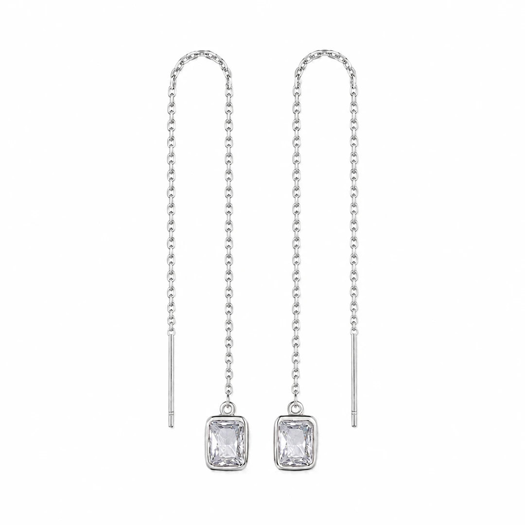 Threader Earrings in Emerald-Cut Clear CZ