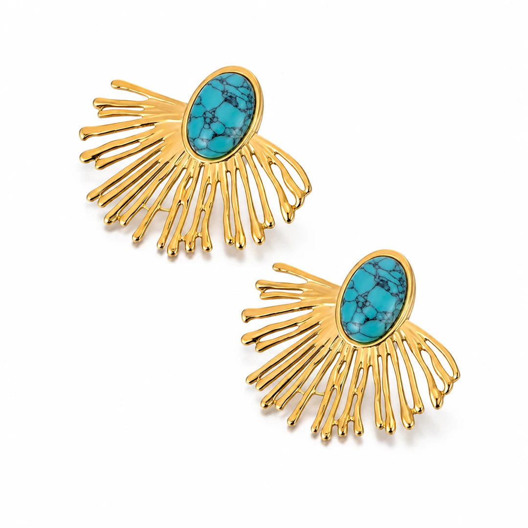 Turquoise Fan Earrings in 18K Gold