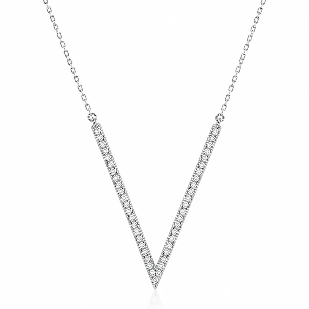 Zard Jewelry CZ V-Shaped Statement Necklace, silver