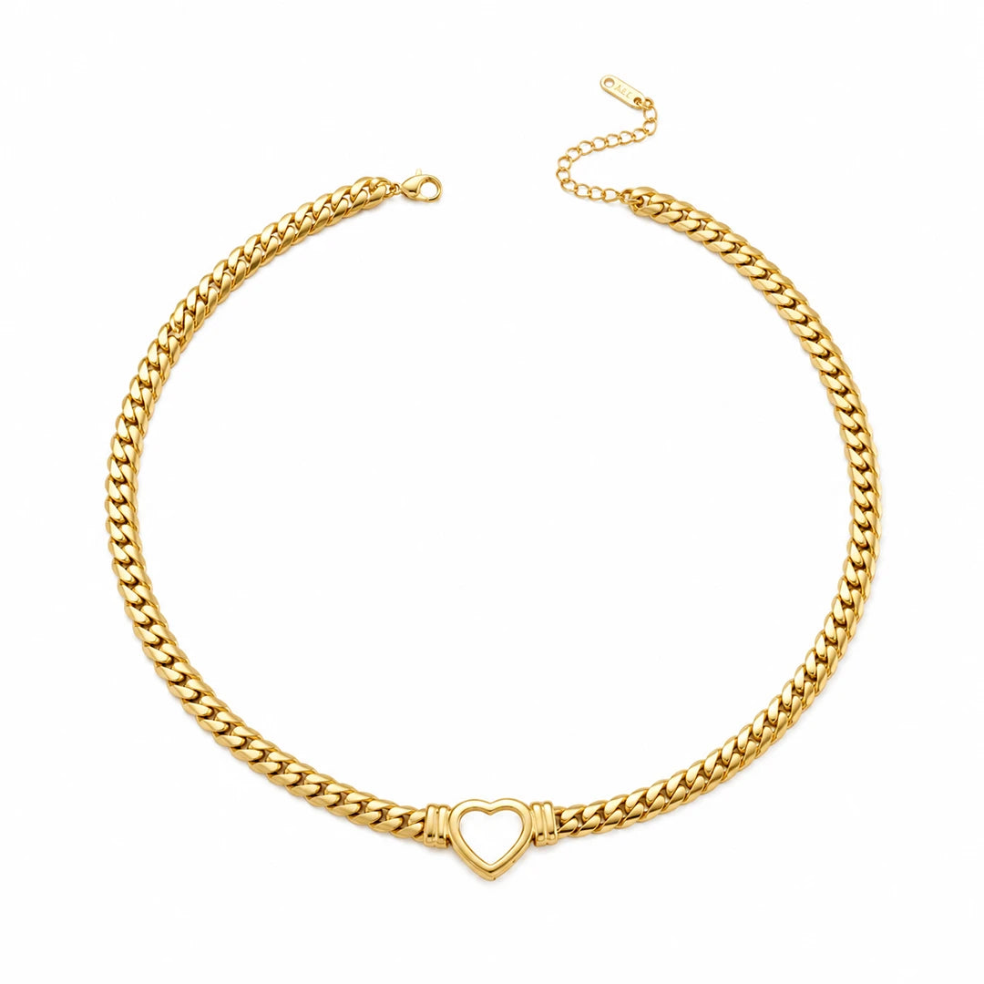 Zard Jewelry Heart Charm Cuban Link Chain Choker Necklace