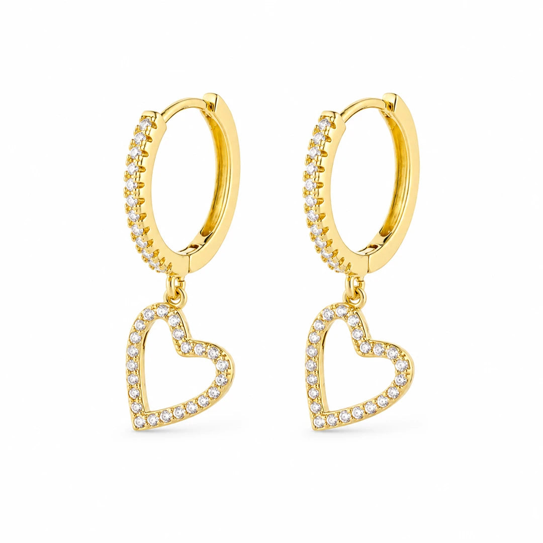 Zard Jewelry Heart Charm Hoop Earrings in CZ Accent, gold