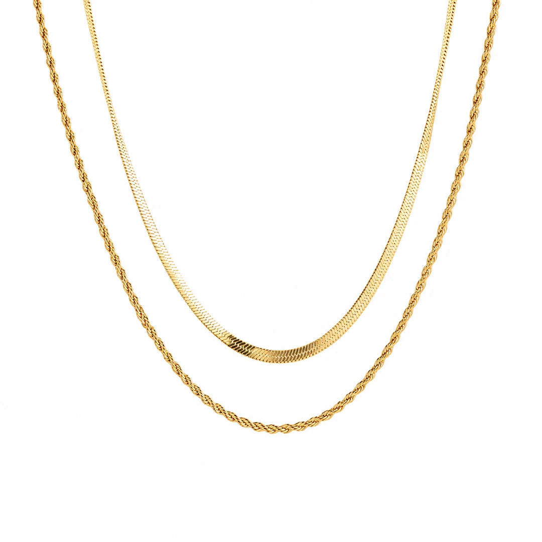 Zard Jewelry Herringbone and Rope Double Chain Layered Necklace