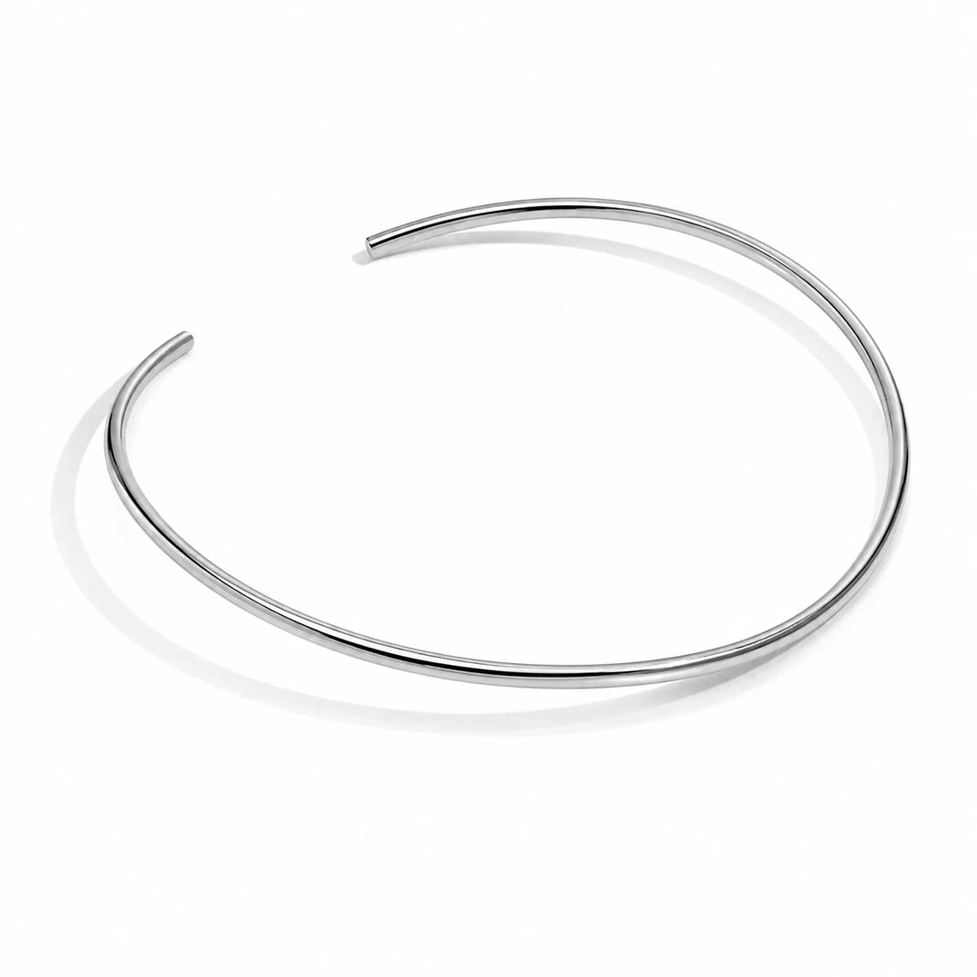 Zard Jewelry Open Collar Solid Flat Choker Slider in Silver
