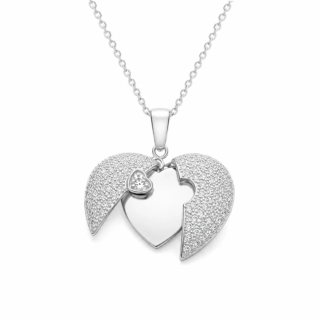 Openable Heart Locket Pendant Necklace in Cubic Zirconia Accent, close-up detail view