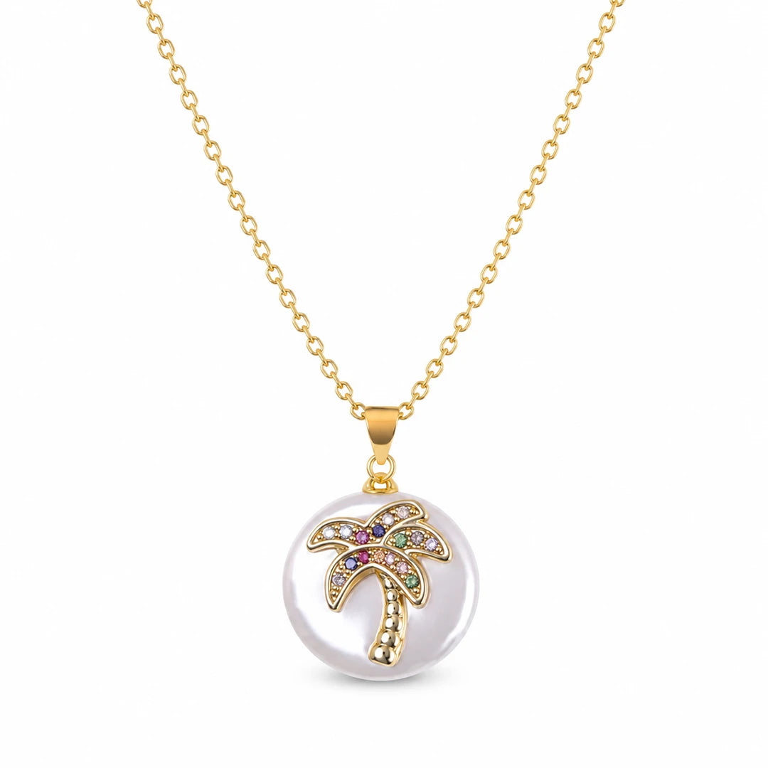 Zard Jewelry Palm Tree Pave Pearl Charm Necklace