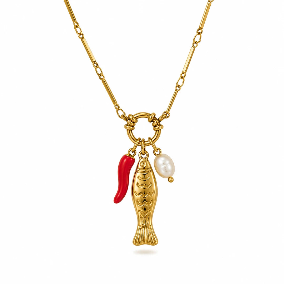 Zard Jewelry Pearl Fish Mediterranean Charm Necklace